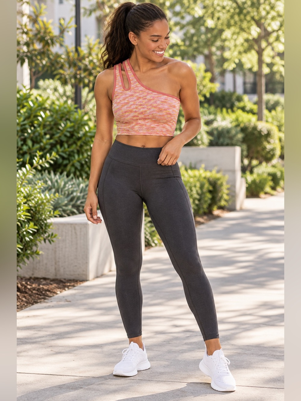 Offline by Aerie Recharge Ribbed Bra Top Longline Least Support Orange Speckled